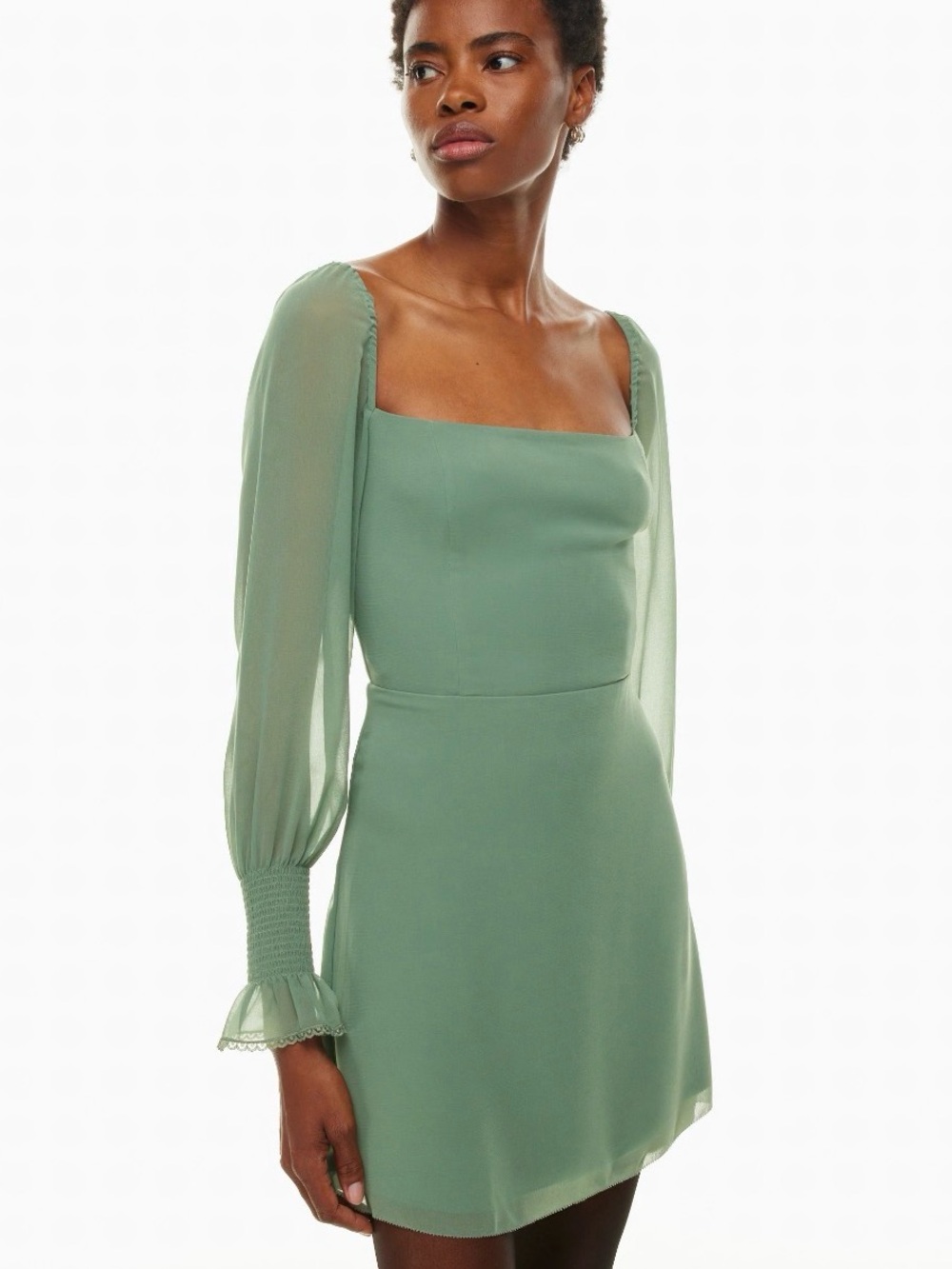 Wilfred Sage Green Square-Neck Long-Sleeve Mini Emmylou Dress